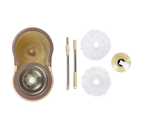 Швабра с отжимом и ведром 7л/5л, отжим центрифуга / рукоятка, 2 круглые насадки, крепление кольцо, бежевый, LAIMA, 607488