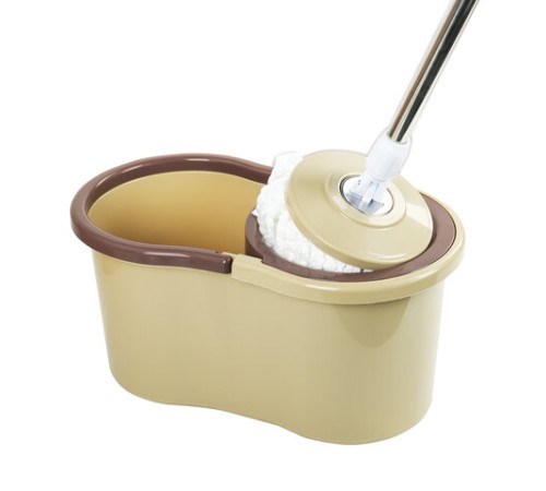 Швабра с отжимом и ведром 7л/5л, отжим центрифуга / рукоятка, 2 круглые насадки, крепление кольцо, бежевый, LAIMA, 607488
