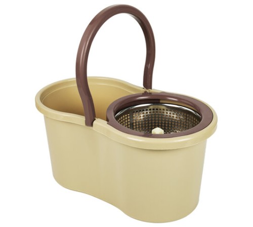 Швабра с отжимом и ведром 7л/5л, отжим центрифуга / рукоятка, 2 круглые насадки, крепление кольцо, бежевый, LAIMA, 607488