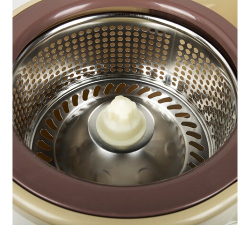 Швабра с отжимом и ведром 7л/5л, отжим центрифуга / рукоятка, 2 круглые насадки, крепление кольцо, бежевый, LAIMA, 607488