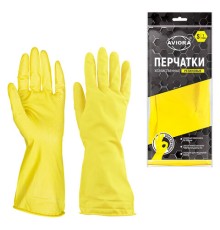 Перчатки МНОГОРАЗОВЫЕ латексные AVIORA, хлопчатобумажное напыление, размер 6,5-7, S (малый), желтые, вес 33 г, 402-566