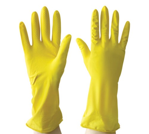 Перчатки МНОГОРАЗОВЫЕ латексные AVIORA, хлопчатобумажное напыление, размер 6,5-7, S (малый), желтые, вес 33 г, 402-566