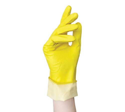Перчатки МНОГОРАЗОВЫЕ латексные AVIORA, хлопчатобумажное напыление, размер 6,5-7, S (малый), желтые, вес 33 г, 402-566
