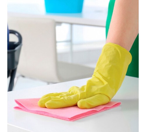 Перчатки МНОГОРАЗОВЫЕ латексные AVIORA, хлопчатобумажное напыление, размер 7-8, M (средний), желтые, вес 35 г, 402-567