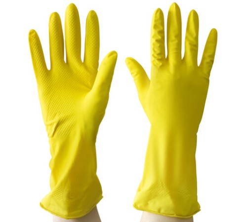 Перчатки МНОГОРАЗОВЫЕ латексные AVIORA, хлопчатобумажное напыление, размер 8-9, L (большой), желтые, вес 36 г, 402-568