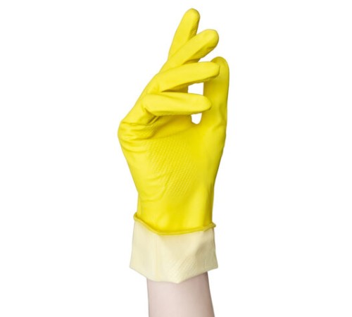 Перчатки МНОГОРАЗОВЫЕ латексные AVIORA, хлопчатобумажное напыление, размер 8-9, L (большой), желтые, вес 36 г, 402-568