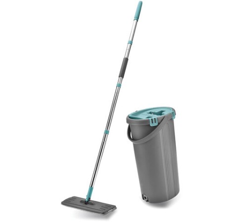 Швабра с отжимом и ведром 8л/7л двухкамерное, насадка из микрофибры карманы с 2-х сторон, серый, Light Mop, MILEY, 901-618