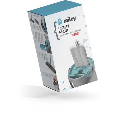 Швабра с отжимом и ведром 8л/7л двухкамерное, насадка из микрофибры карманы с 2-х сторон, серый, Light Mop, MILEY, 901-618