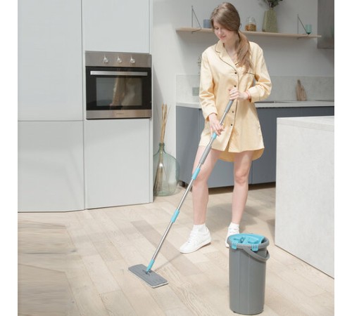 Швабра с отжимом и ведром 8л/7л двухкамерное, насадка из микрофибры карманы с 2-х сторон, серый, Light Mop, MILEY, 901-618