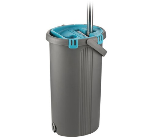 Швабра с отжимом и ведром 8л/7л двухкамерное, насадка из микрофибры карманы с 2-х сторон, серый, Light Mop, MILEY, 901-618