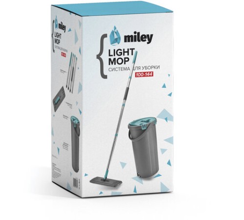Швабра с отжимом и ведром 8л/7л двухкамерное, насадка из микрофибры карманы с 2-х сторон, серый, Light Mop, MILEY, 901-618