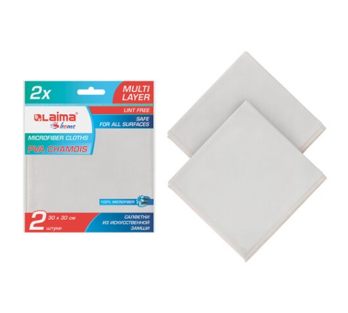 Салфетка из ИСКУССТВЕННОЙ ЗАМШИ, КОМПЛЕКТ 2 шт., 30х30 см, АВТО/ДОМ, 