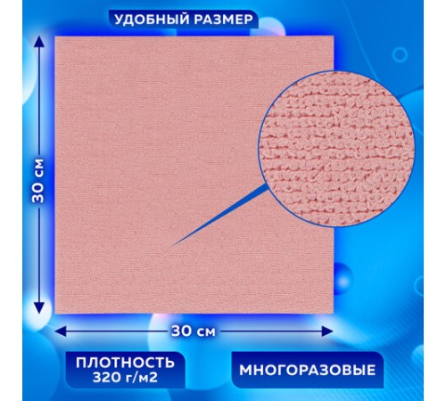 Салфетка из МИКРОФИБРЫ ГУБЧАТАЯ PVA/ПВА СУПЕРВПИТЫВАЮЩАЯ 30х30 см, КОМПЛЕКТ 2 шт., HIGH ABSORB, 320 г/м2, LAIMA, 607790