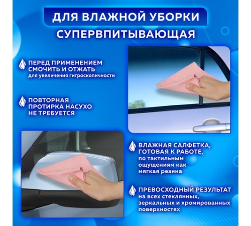 Салфетка из МИКРОФИБРЫ ГУБЧАТАЯ PVA/ПВА СУПЕРВПИТЫВАЮЩАЯ 30х30 см, КОМПЛЕКТ 2 шт., HIGH ABSORB, 320 г/м2, LAIMA, 607790