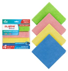 Салфетка из МИКРОФИБРЫ универсальная 30х30 см, КОМПЛЕКТ 4 шт., MULTI PRO COLOUR, 280 г/м2, LAIMA, 607792