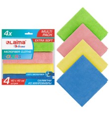 Салфетка из МИКРОФИБРЫ универсальная 40х40 см, КОМПЛЕКТ 4 шт., MULTI PRO COLOUR, 280 г/м2, LAIMA, 607793