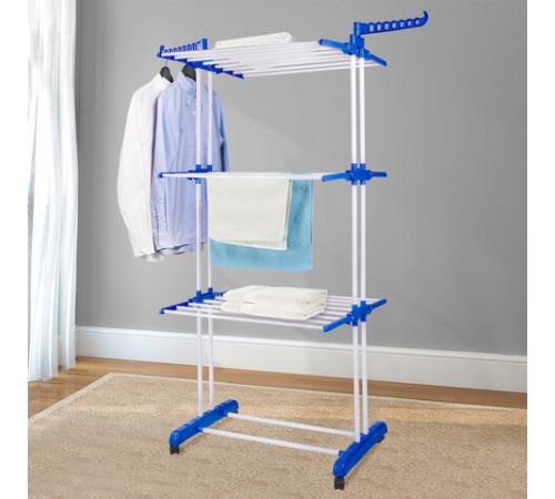 Сушилка напольная для белья раскладная МНОГОФУНКЦИОНАЛЬНАЯ, 3 уровня, на колесах, LAIMA HOME, 607807