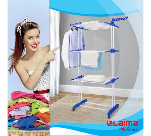 Сушилка напольная для белья раскладная МНОГОФУНКЦИОНАЛЬНАЯ, 3 уровня, на колесах, LAIMA HOME, 607807