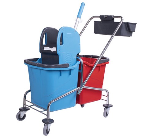Тележка уборочная, 2 съемных ведра по 25 л, механический отжим, корзина, BRABIX, Турция, 607903