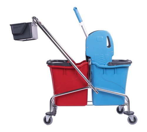 Тележка уборочная, 2 съемных ведра по 25 л, механический отжим, корзина, BRABIX, Турция, 607903