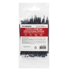 Стяжка (хомут) нейлоновая сверхпрочная POWER LOCK, 2,5х100 мм, КОМПЛЕКТ 100 шт., черная, SONNEN, 607915