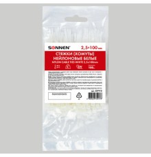 Стяжка (хомут) нейлоновая сверхпрочная POWER LOCK, 2,5х100 мм, КОМПЛЕКТ 100 шт., белая, SONNEN, 607918