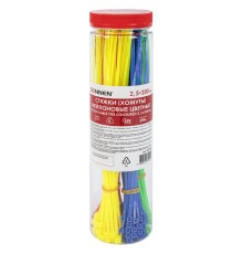 Стяжки (хомуты) нейлоновые сверхпрочные ЦВЕТНЫЕ в тубе 2,5х200 мм, КОМПЛЕКТ 200 шт., SONNEN, 607925