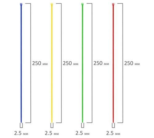 Стяжки (хомуты) нейлоновые сверхпрочные ЦВЕТНЫЕ в тубе 2,5х200 мм, КОМПЛЕКТ 200 шт., SONNEN, 607925