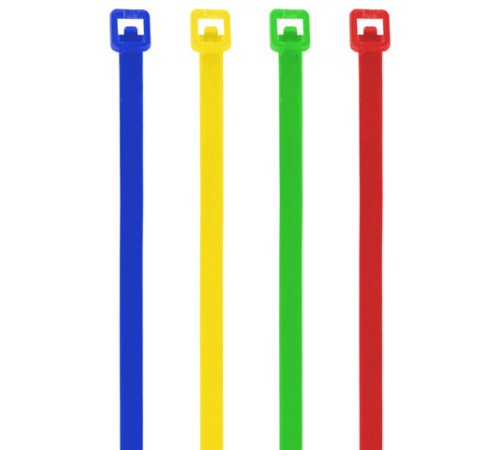 Стяжки (хомуты) нейлоновые сверхпрочные ЦВЕТНЫЕ в тубе 2,5х200 мм, КОМПЛЕКТ 200 шт., SONNEN, 607925