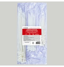 Стяжки (хомуты) нейлоновые сверхпрочные НАБОР 150 шт. (2,5х100/150 мм; 3,6х200 мм), белые, SONNEN, 607927