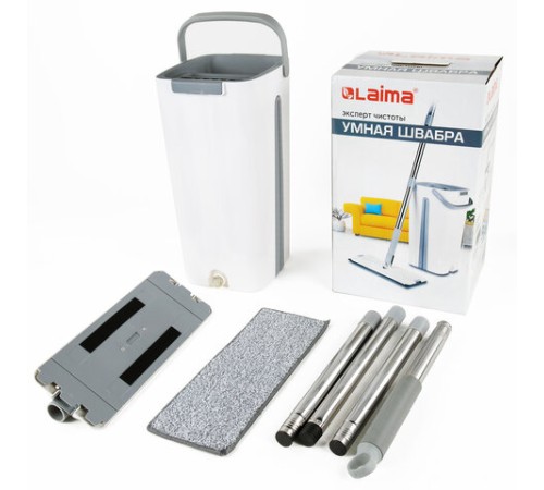 Швабра с отжимом и ведром 11л/9л, двухкамерное, ProClean, насадка из микрофибры карманы с 2-х сторон, белый, LAIMA, 607979