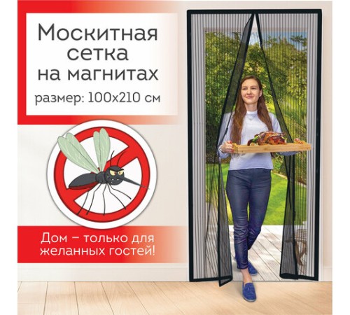 Москитная сетка дверная на магнитах 100х210 см, антимоскитная, черная, DASWERK (ДАСВЕРК), 607985