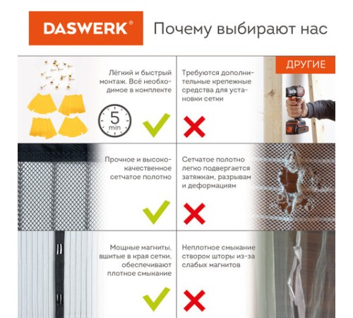 Москитная сетка дверная на магнитах 100х210 см, антимоскитная, черная, DASWERK (ДАСВЕРК), 607985