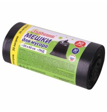 Мешки для мусора 30 л черные в рулоне 30 шт., ПНД 10 мкм, 50х60 см, ЛЮБАША, 608090