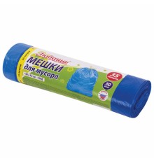 Мешки для мусора с завязками 35 л, синие, в рулоне 30 шт., ПНД 13 мкм, 48х52 см, ЛЮБАША, 608095