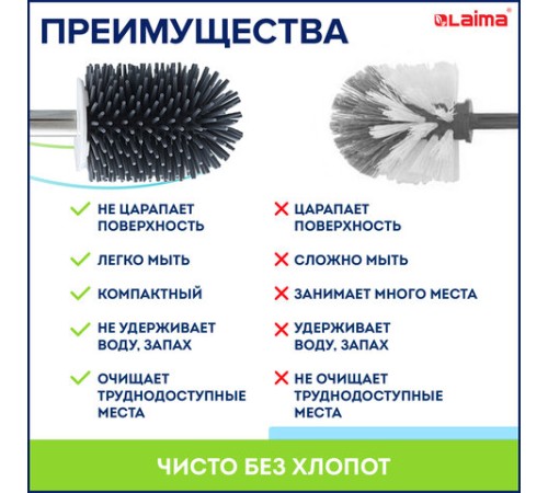 Ершик для унитаза силиконовый ROUND TYPE напольный / настенный с креплением и пинцетом LAIMA, 608133