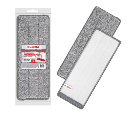 Насадки МОП для швабры (кармашки с 1-й стороны) КОМПЛЕКТ 2 шт., микрофибра, 33х12,5 см, LAIMA, 608143