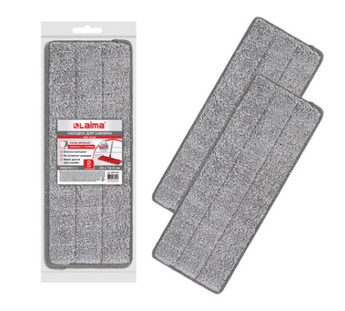 Насадки МОП для швабры (кармашки с 1-й стороны) КОМПЛЕКТ 2 шт., микрофибра, 33х12,5 см, LAIMA, 608143