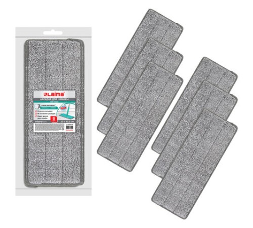Насадки МОП для швабры (кармашки c 2-х сторон) КОМПЛЕКТ 6 шт., микрофибра, 33х12,5см, LAIMA, 608144