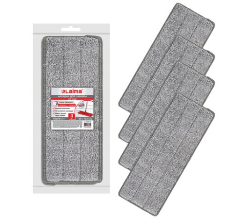 Насадки МОП для швабры (кармашки с 1-й стороны) КОМПЛЕКТ 4 шт., микрофибра, 33х12,5 см, LAIMA, 608145