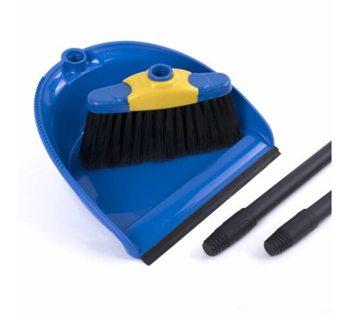 Совок для мусора + щетка, рукоятки 80 см пластик, синий, 