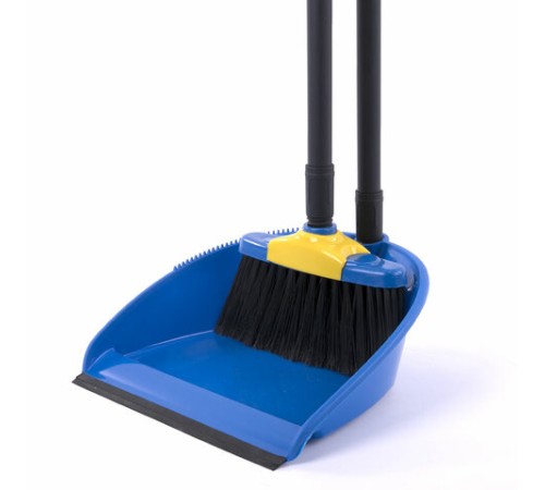 Совок для мусора + щетка, рукоятки 80 см пластик, синий, 