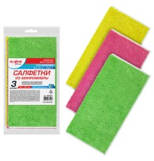 Салфетки из МИКРОФИБРЫ 30х30 см, КОМПЛЕКТ 3 шт., OVERLOCK MULTI COLOUR, 220 г/м2, LAIMA HOME, 608221