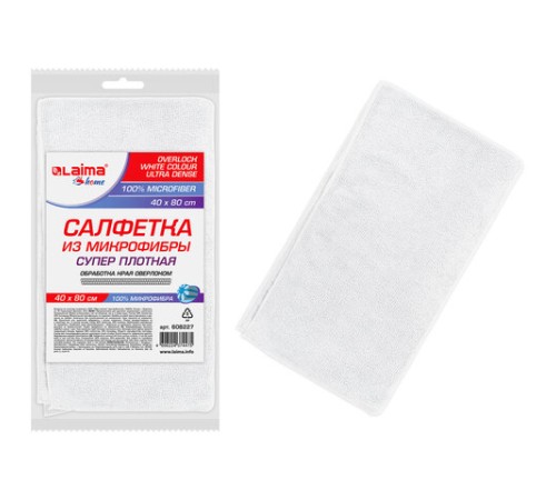 Салфетка из МИКРОФИБРЫ 40х80 см, WHITE ULTRA DENSE OVERLOCK, белая, 280 г/м2, LAIMA HOME, 608227