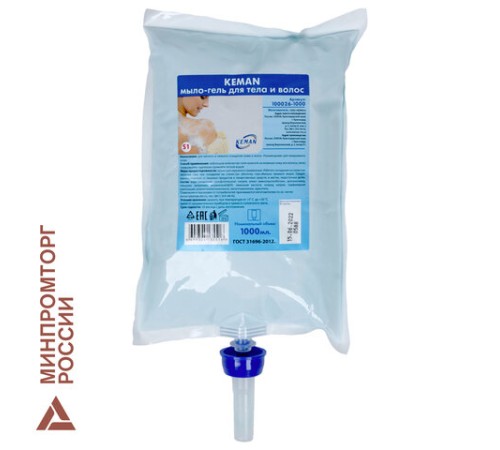 Картридж с жидким мылом-гелем для тела и волос одноразовый (Система S1), 1 л, KEMAN, 100026-1000