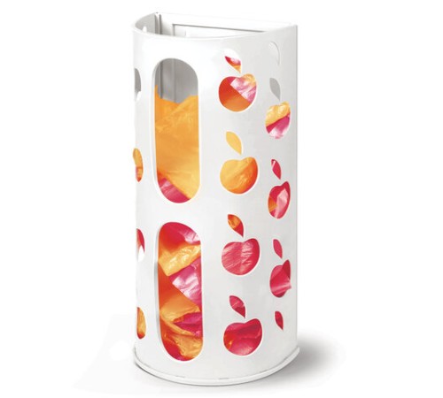 Держатель контейнер корзина APPLE для пакетов, мешков, бахил, 37,5х16х13 см, белый, LAIMA, 608368