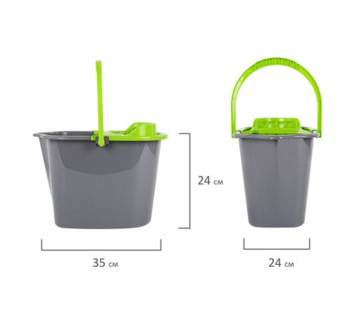 Ведро 10 л для уборки КОМПЛЕКТ с ОТЖИМОМ для веревочных и ленточных МОПов, 24х35х24 см, YORK, 70020