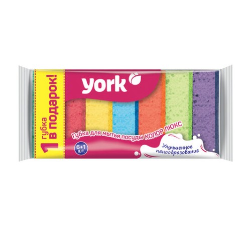 Губки для посуды 10х7х3 см, КОМПЛЕКТ 7 шт., MAXI, поролон с абразивным слоем, COLOR, YORK, 30180