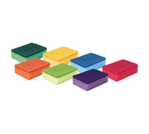 Губки для посуды 10х7х3 см, КОМПЛЕКТ 7 шт., MAXI, поролон с абразивным слоем, COLOR, YORK, 30180