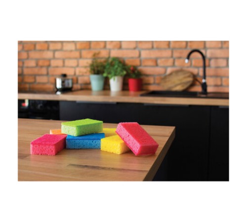 Губки для посуды 10х7х3 см, КОМПЛЕКТ 7 шт., MAXI, поролон с абразивным слоем, COLOR, YORK, 30180